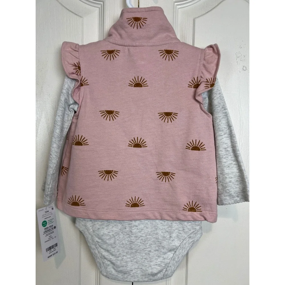 Carter's 2-Piece Vest Set Baby Girl 12M Pink  Print Ruffle Bodysuit Outfit G05